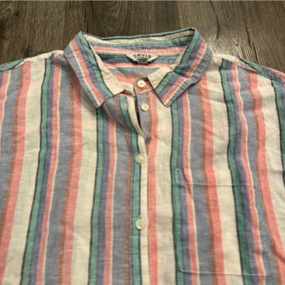 Women's Orvis Ladies Short Sleeve Button Up Linen Blend Shirt Top Stripe S - Picture 8 of 15